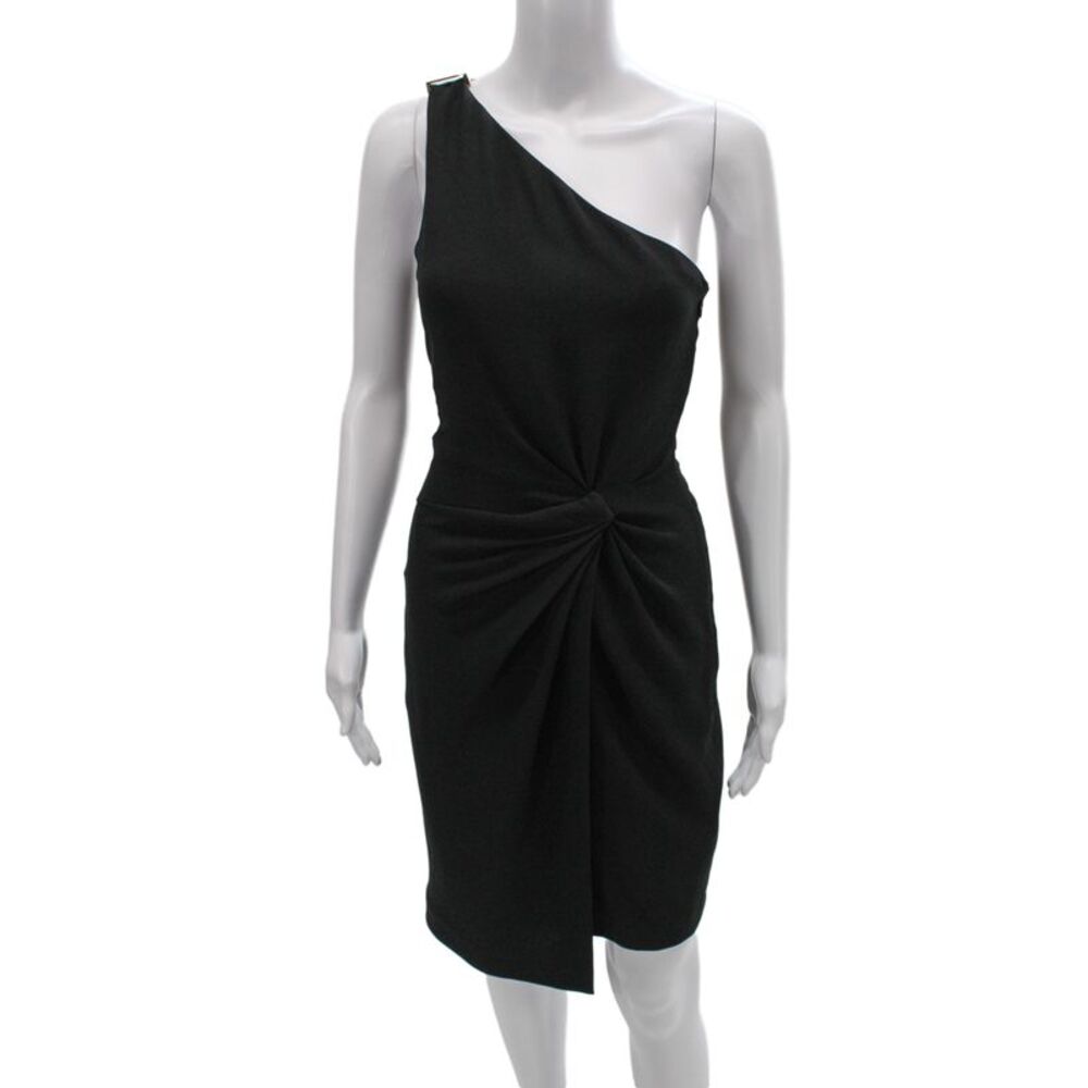 Halston Heritage Womens Sheath Dress Black Sleeveless Knee Length Buckle Size 4